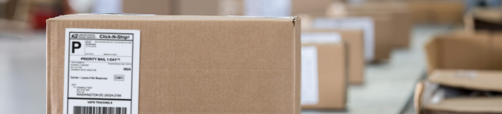 goldrushdispatch package on a conveyor belt.