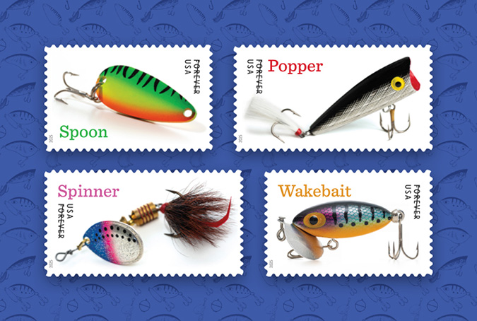 Freshwater Fishing Lures Commemorative Forever Stamps.