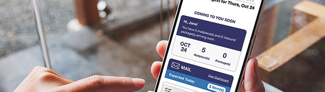 A smartphone showing an Informed Delivery Daily Digest email with an incoming letter and package tracking information.